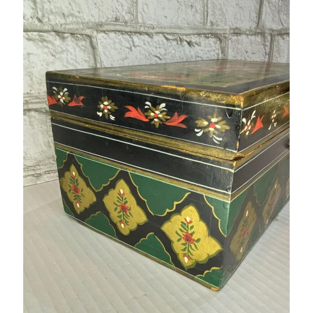 Ornate Indian Wooden Box Hand Painted